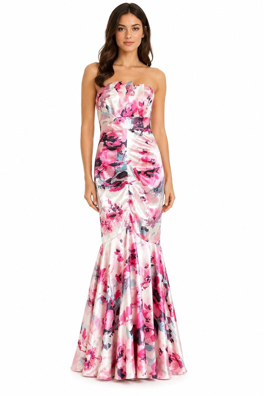 JUMP Apparel Y2K Pink Floral Satin Strapless Mermaid Prom Gown XS/S